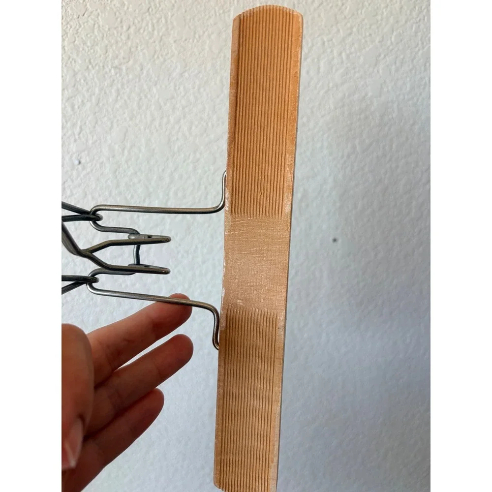 Vintage Wood Pant Hanger Metal Spring Clamp Skirt Trouser Hanger Natural‎ Finish